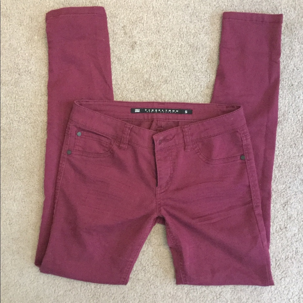 Low rise colored skinny jeans